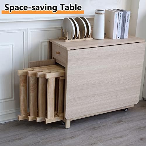 COMUHOME Drop Leaf Folding Dining Table with Storage, Wheels, Space Saving