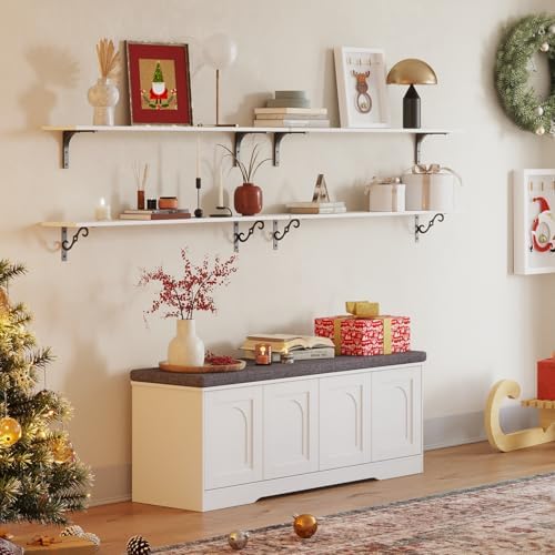 DINZI LVJ Shoe Storage Bench with Cushion, Door, White 47.2" LX17.7 H | ...