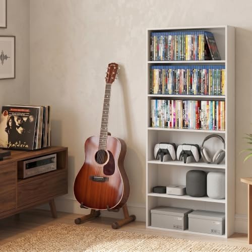 Furinno Basic DVD Shelf, 6-Tier Media Shelf, CD Rack, White