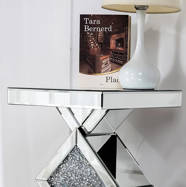SHYFOY Glass End Tables Living Room, Glam Square Mirrored Side Table with Cru...