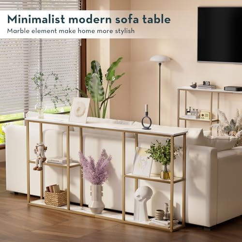 WOHOMO 63 in Entryway Table Modern Sofa Table with Shelves White Gold | 12 In...