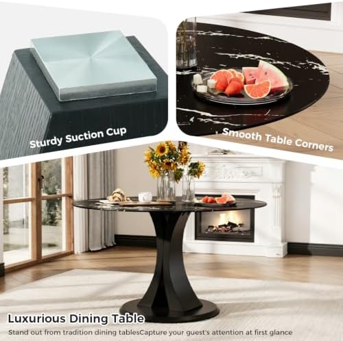 5-Piece Dining Table Set for 4 with 47 In Black Faux Marble Round Table