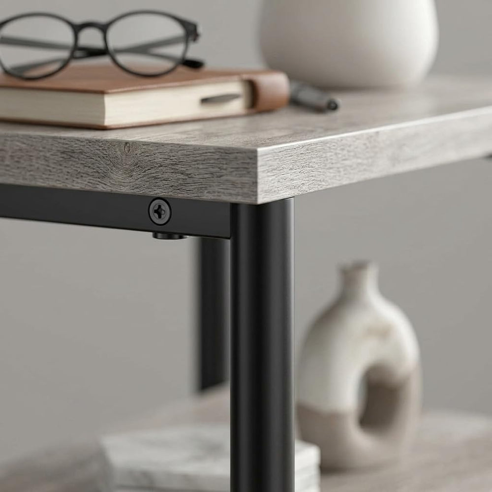 3 Tier End Table for Small Space, Modern Oak Grey Side Table with Metal Frame...