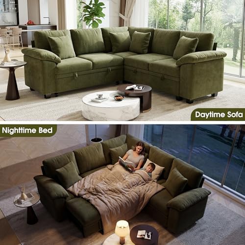 Sectional Sleeper Sofa with Pull Out Bed, 86" L Shaped 5 Seat Couch with...