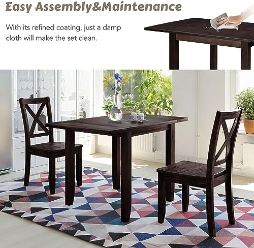 LUMISOL Farmhouse Wood 3-Piece Kitchen Table Set, Espresso