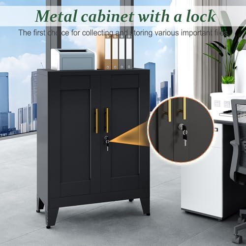 Black Metal Storage Cabinet, 36" Tall Locking Storage Cabinet