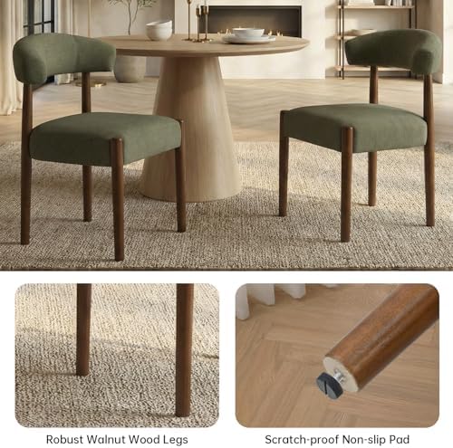 VKNOW Wooden Dining Chairs Set of 2 with Walnut Wood Legs and Curved Back
