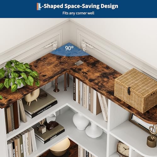 Garvee 74'' Tall Corner Bookshelf - 6-Tier Book Shelf with Drawer and...