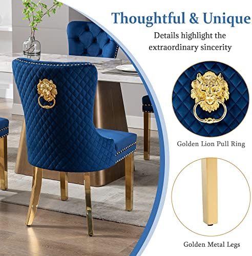 Dining Chairs Set of 6, High-end Back Lion Head Ring with Rhomboid Pattern | ...
