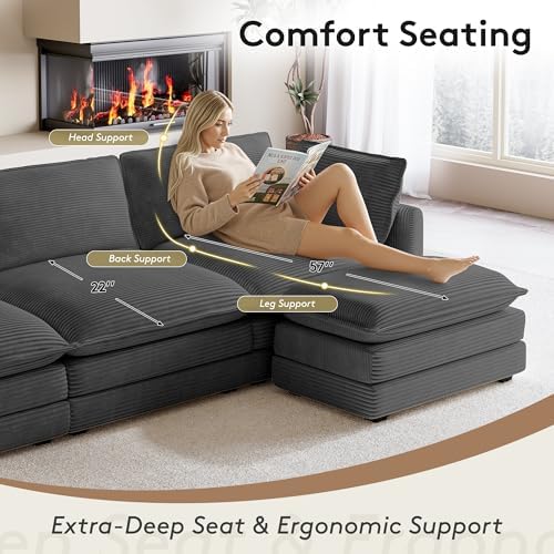 ROWHY 104'' Modular Sectional Cloud Couch with Movable Ottoman, 4 Sea...