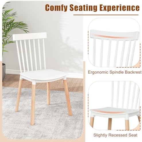GIANTEX Set of 4 Windsor Dining Chairs White, Modern Kitchen Chairs w/Spindle...