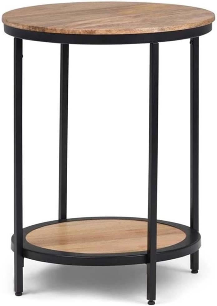 Industrial Round Side Table, 18" W x 24" H, Mango Hardwood and Meta...
