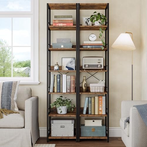 IRONCK 75" Tall Narrow Book Shelf, 6-Tier Open Bookshelf, Rustic Brown