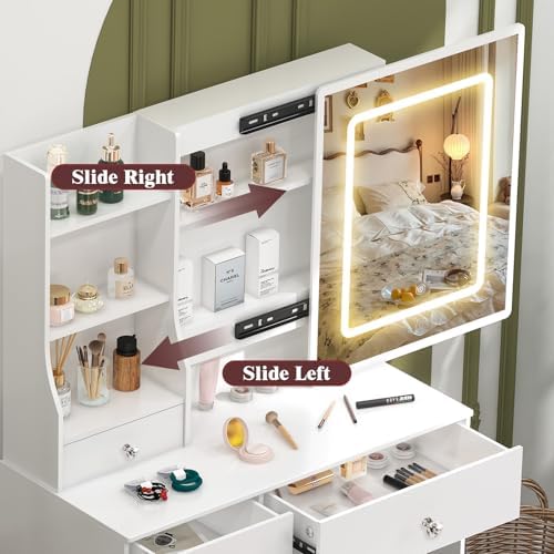 Umeiga Small Vanity Desk with Mirror and Lights, 32" Makeup Vanity Table...