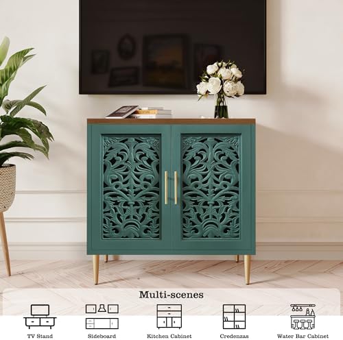ARTPOWER Vintage Hollow Carving Accent Cabinet with 2 Doors for Living Room