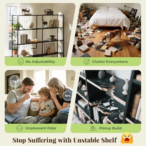 Huuger 5 Tier Bookshelf with 10 Open Shelves and Raised Baffle, White