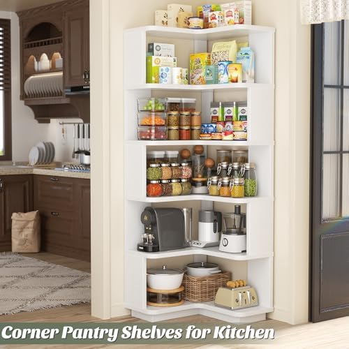 Armocity Corner Book Shelf, 6-Shelf L Shaped Corner Bookshelf with Baffle