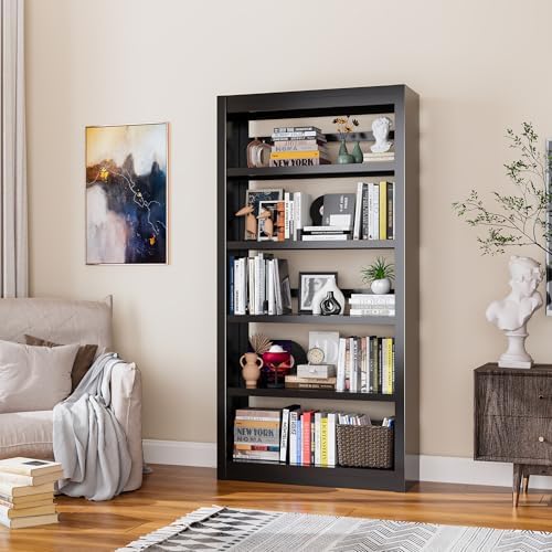 Bookcase, 5-Shelf Industrial Bookshelf, Large Storage Space, Adjustable Books...