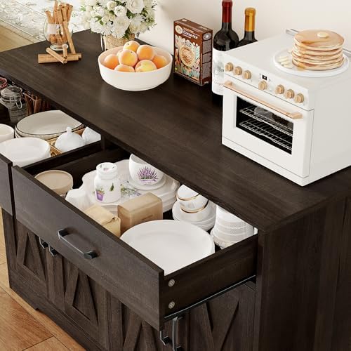 HOSTACK 47" W Kitchen Sideboard Buffet Cabinet with Storage Drawers, Brown