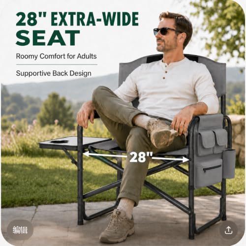 Colegence Oversized Directors Camping Chairs, 2 Pack, 600 lb, Black | Heavy d...