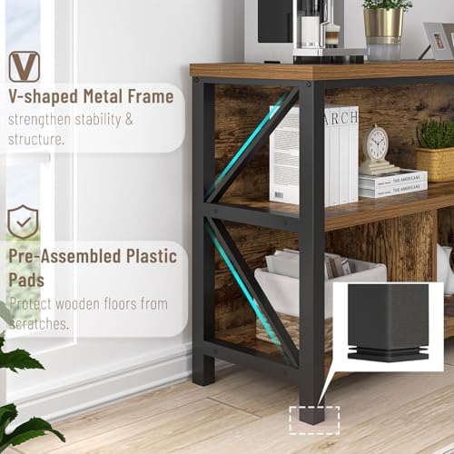 EXCEFUR 47 Inch Rustic Brown Horizontal Bookshelf, Modern Industrial Wood &am...