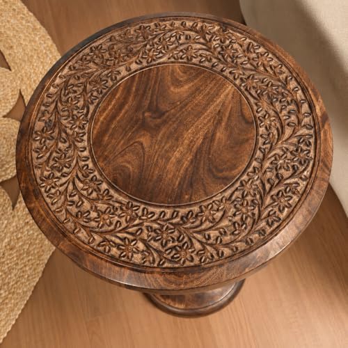 Alpha Living Home Farmhouse End Table, Burnt Brown Flowers