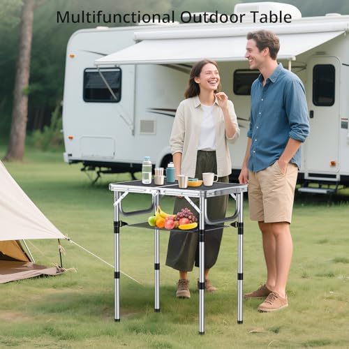 Anbte Folding Camping Table, 24"X 16" Adjustable Height Small Foldi...