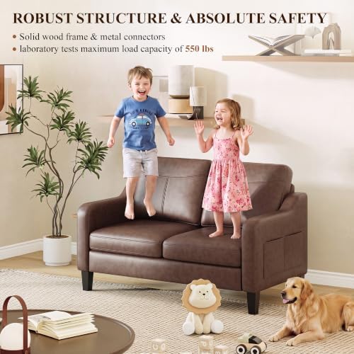 MALOL 51" Accent Chair Set of 2 with Foldable Side Table, Chocolate Brown