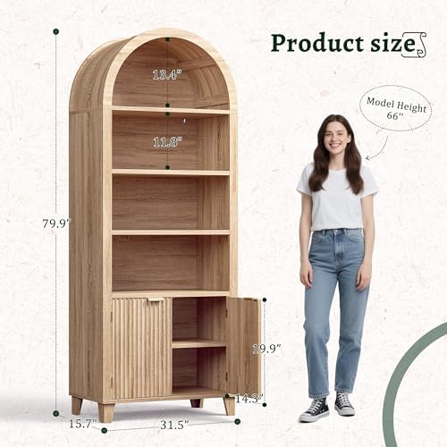 DurayLoly Arched Cabinet, 6-Tier Storage Shelves, Light Oak