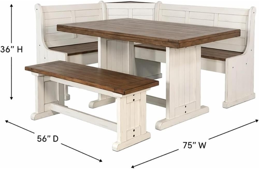 Pemberly Row Dining Set Wood, Rectangular in Off White (36" H x 75"...