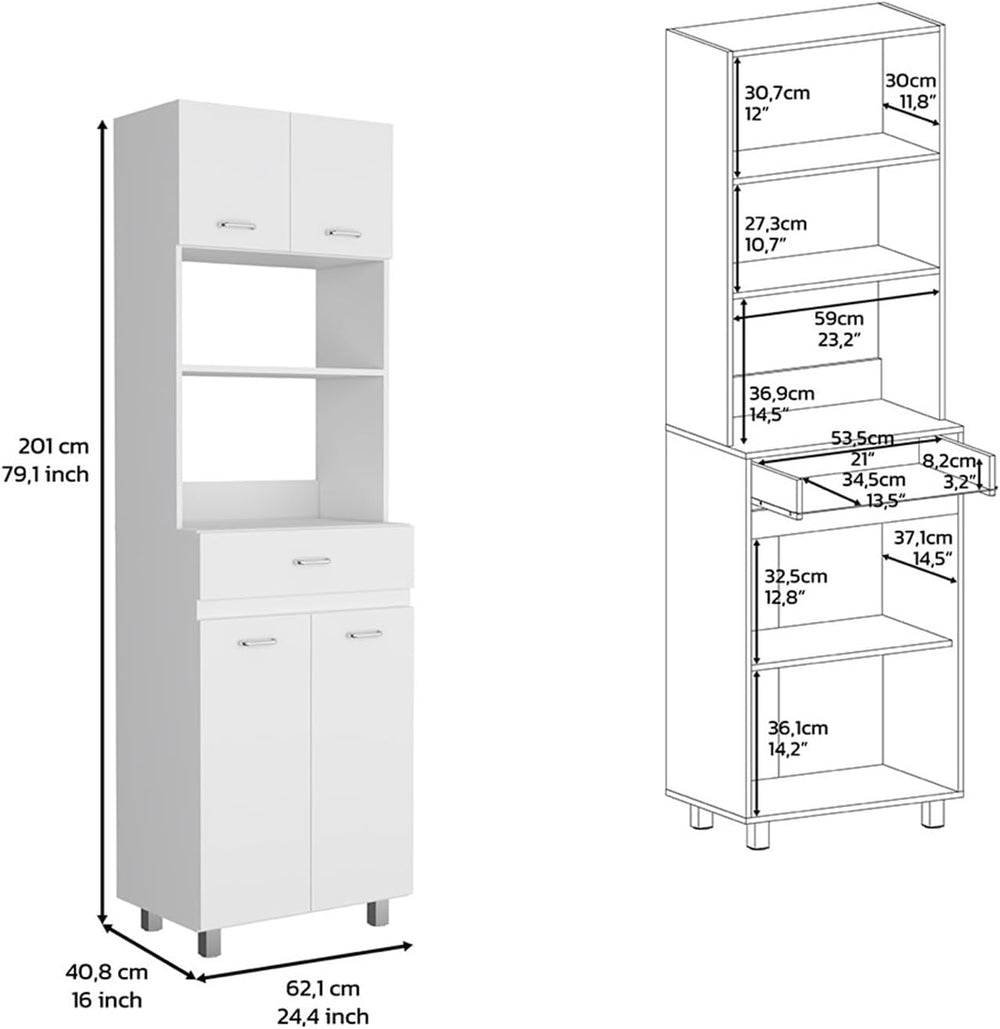 Microwave Double Door Cabinet, One Drawer, One Shelf for Microwave, White,for...