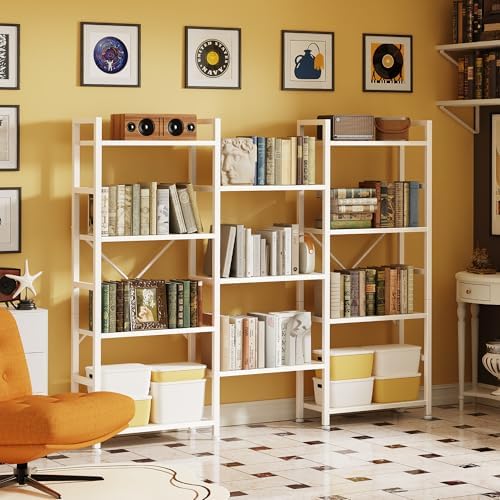 SUPERJARE Triple Bookshelf, Bookcase with 11 Open Display Shelves, Wide Book ...