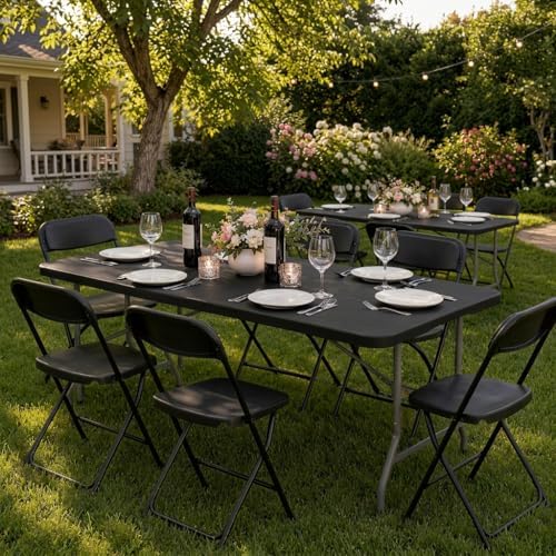 HAISIWLKJ Folding Table 6 FT Lightweight Camping Table Black Portable Plastic...
