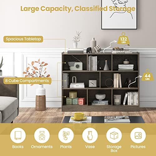 Tangkula 8-Cube Bookcase, Wood 3 Tier Open Storage Bookshelf, Modern Multipur...