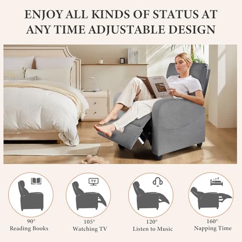 OLIXIS Recliner Chair, Reclining Sofa Chair with 3 Adjustable Angles