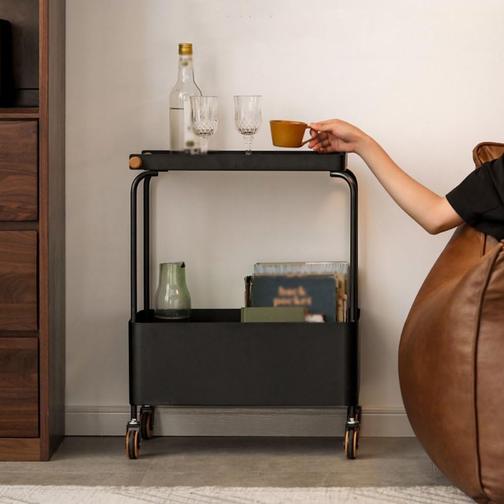 Coffee Table Living Room Small Trolley Wheeled Storage Rack Movable Sofa Side...