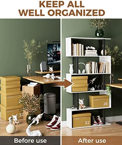 Gadroad 5-Tier Tall Bookshelf, S-Shaped Book Shelf Unit, White