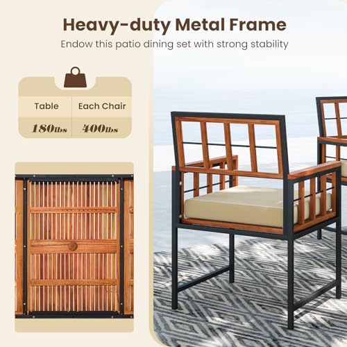 Tangkula 7 Pieces Patio Dining Set, Outdoor Acacia Wood Table and Chairs with...