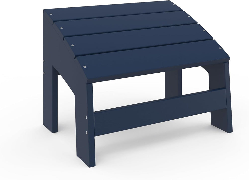 Crystal Harbor Outdoor Footstool, Navy – Recycled HDPE All-Weather Ottoman fo...
