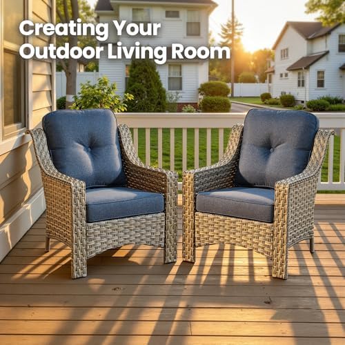2 Piece Patio Furniture Set, Outdoor Wicker Chairs Set of 2 with Thick Cushio...