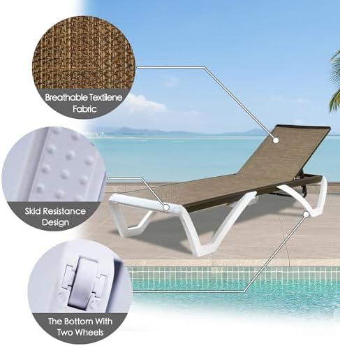 Kozyard Outdoor Chaise Lounge Chair, Full Flat Adjustable Patio Lounger with ...