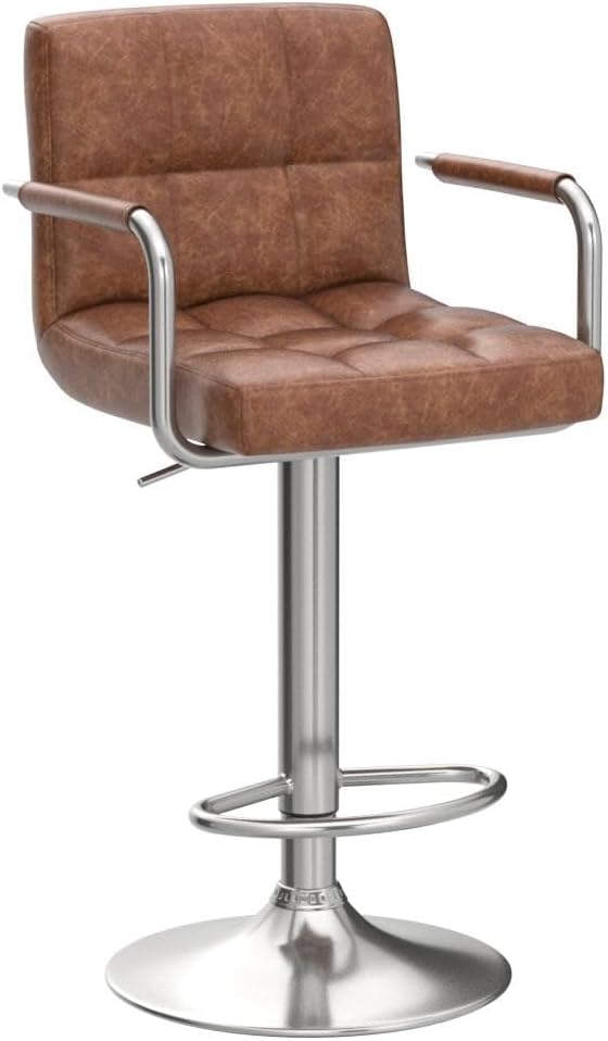 Yaheetech Bart Stools Set of 4, PU Leather Adjustable Barstools with Armrest,...