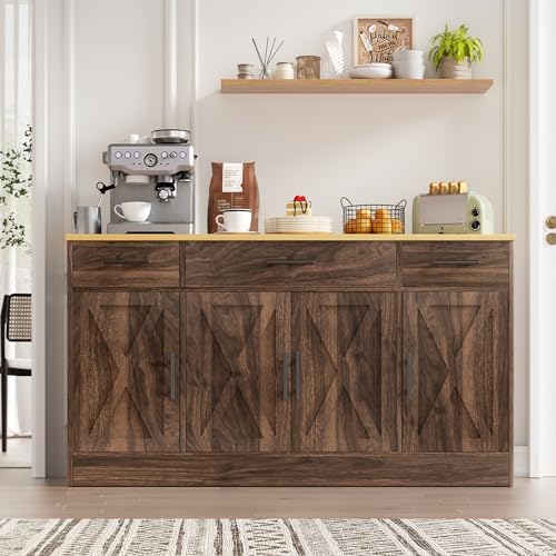 Vongrasig Buffet Cabinet with Drawers, 53” Large Sideboard Buffet Kitchen Sto...