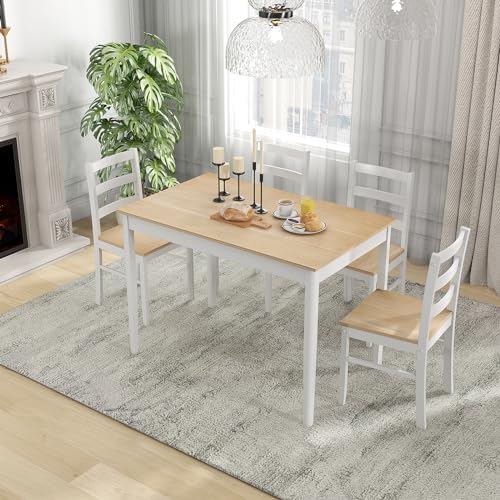 GOFLAME 5 Piece Dining Table Set for 4, Farmhouse Kitchen Table and 4 Chairs ...