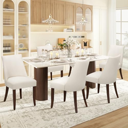 COLAMY Upholstered Modern Dining Room Chairs Set of 6, Beige