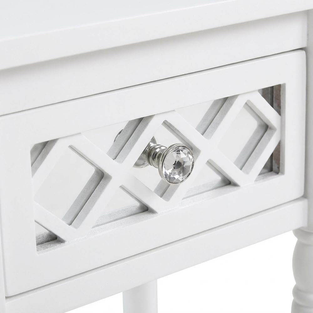 White 1 Drawer Accent Table with Shelf, Traditional Transitional Style, Durab...