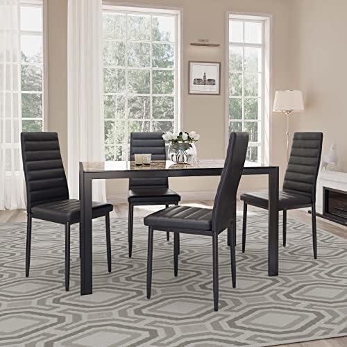 Gizoon 5 Piece Glass Dining Table Set, Kitchen Table and Chairs Set for 4