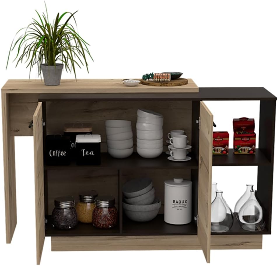 2-Shelf 1-Drawer Kitchen Island Wenge and Light Oak | Includes 5 shelves and ...