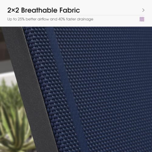 PURPLE LEAF Lounge Chair Outdoor Set of 2 w/Armrest & 1 Table, Navy Blue ...