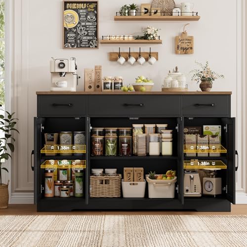 HOSTACK Kitchen Buffet Sideboard Storage Cabinet, Coffee Bar Cabinet, Black